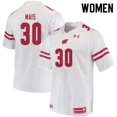 Women's Wisconsin Badgers NCAA #30 Tyler Mais White Authentic Under Armour Stitched College Football Jersey PI31A66IV
